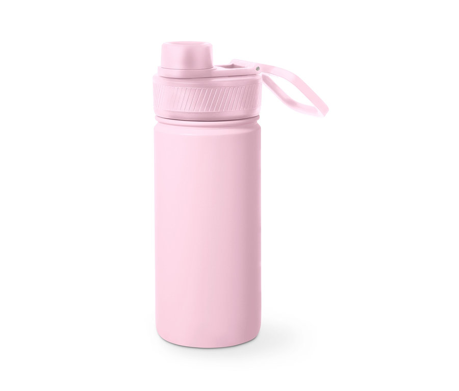 Eine rosa Sport-Trinkflasche.