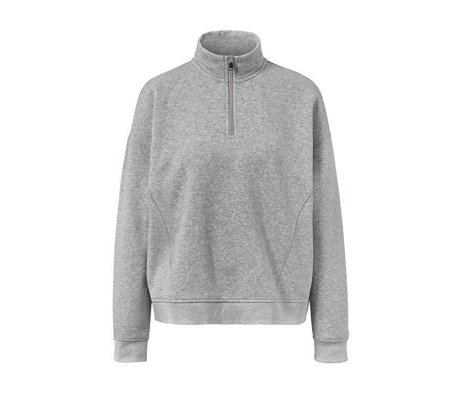 Grauer Loungewear-Sweater mit kurzem Reißverschluss.