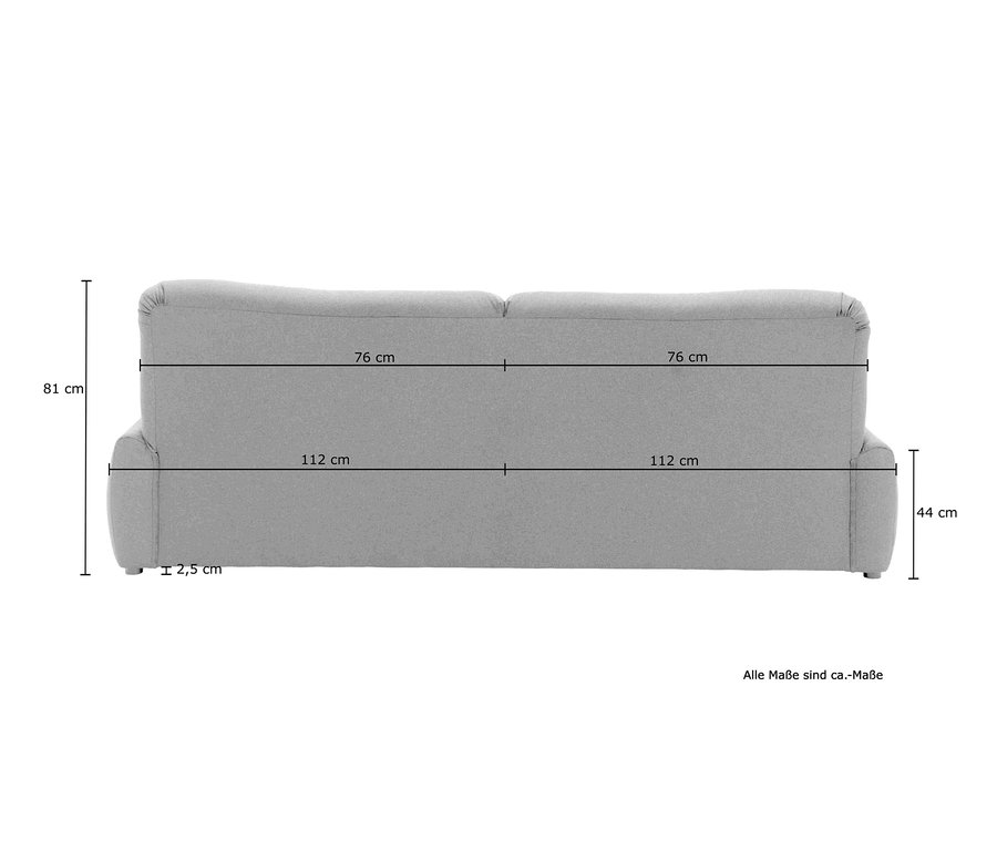 Abmessungen des anthrazitfarbenen 3-Sitzer-Sessels »Cesena« aus der DOMO collection.
