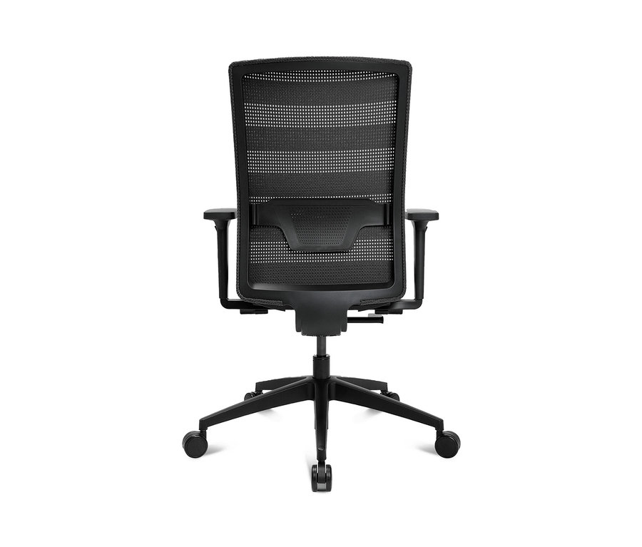 Rückansicht des schwarzen Topstar Bürostuhls »Airwork« auf weißem Hintergrund.