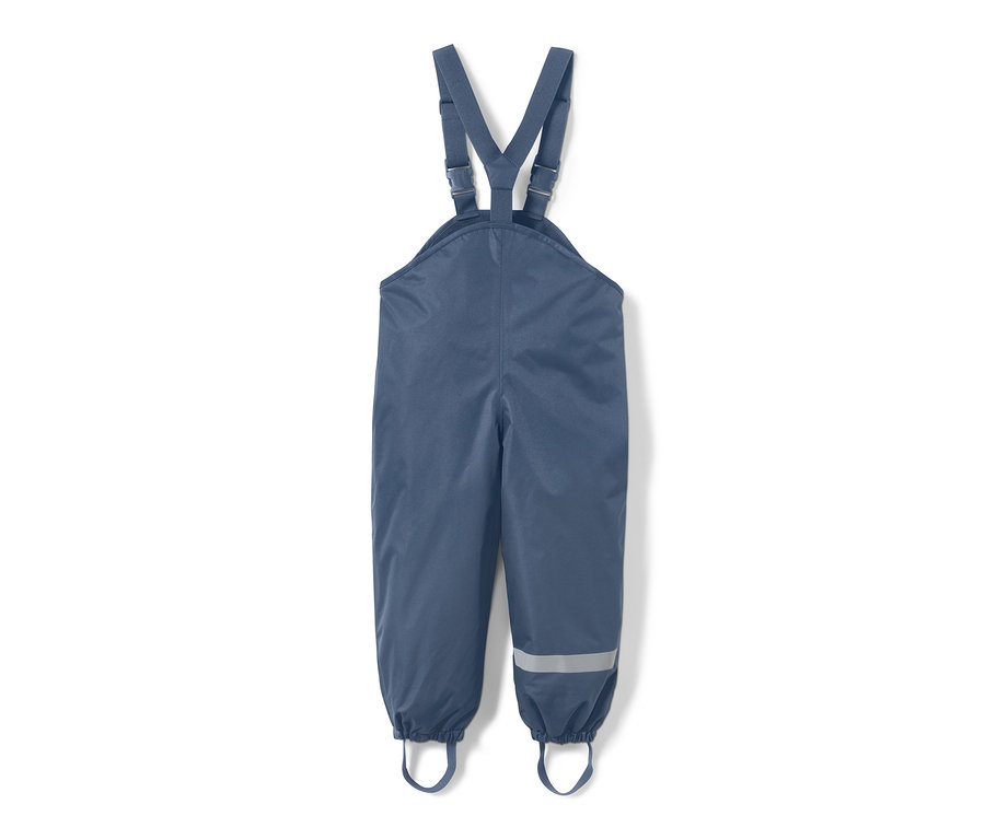 Dunkelblaue Kinder-Thermo-Regenhose mit Latz und Reflektoren.