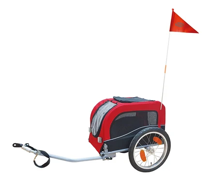 Roter und schwarzer Hunde-Fahrradanhänger »SENLIMA«, Gr. S mit oranger Flagge.