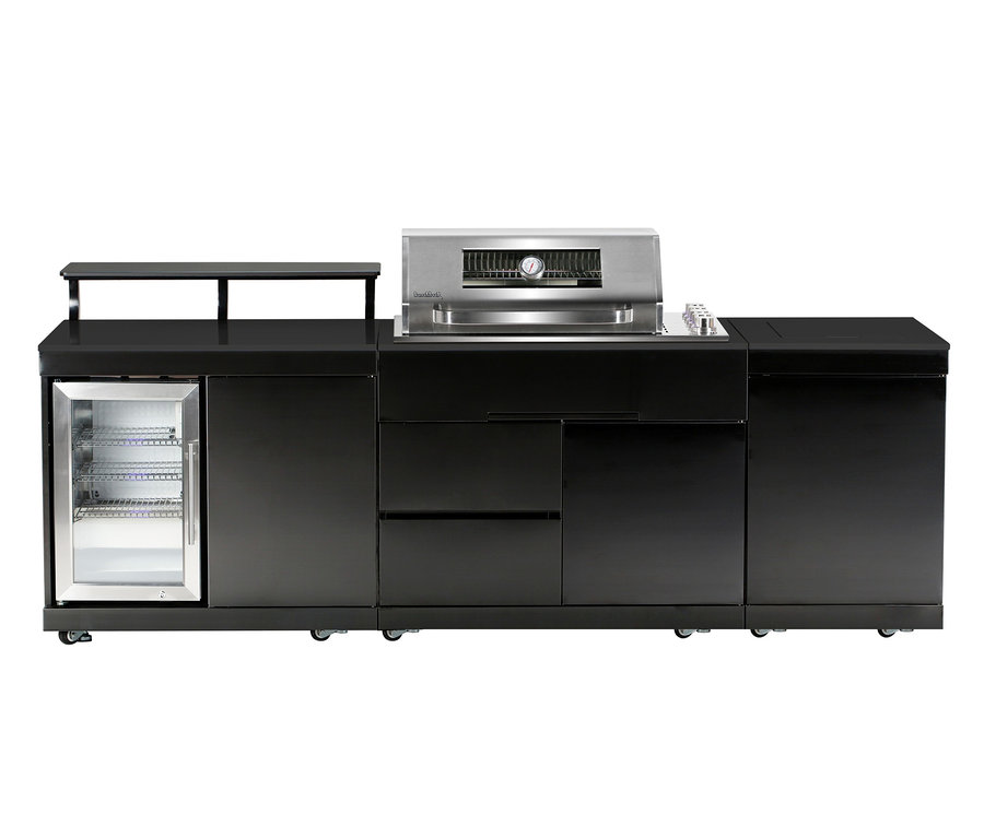 Schwarze Buschbeck Premium Outdoor-Küche mit Grillfunktion.