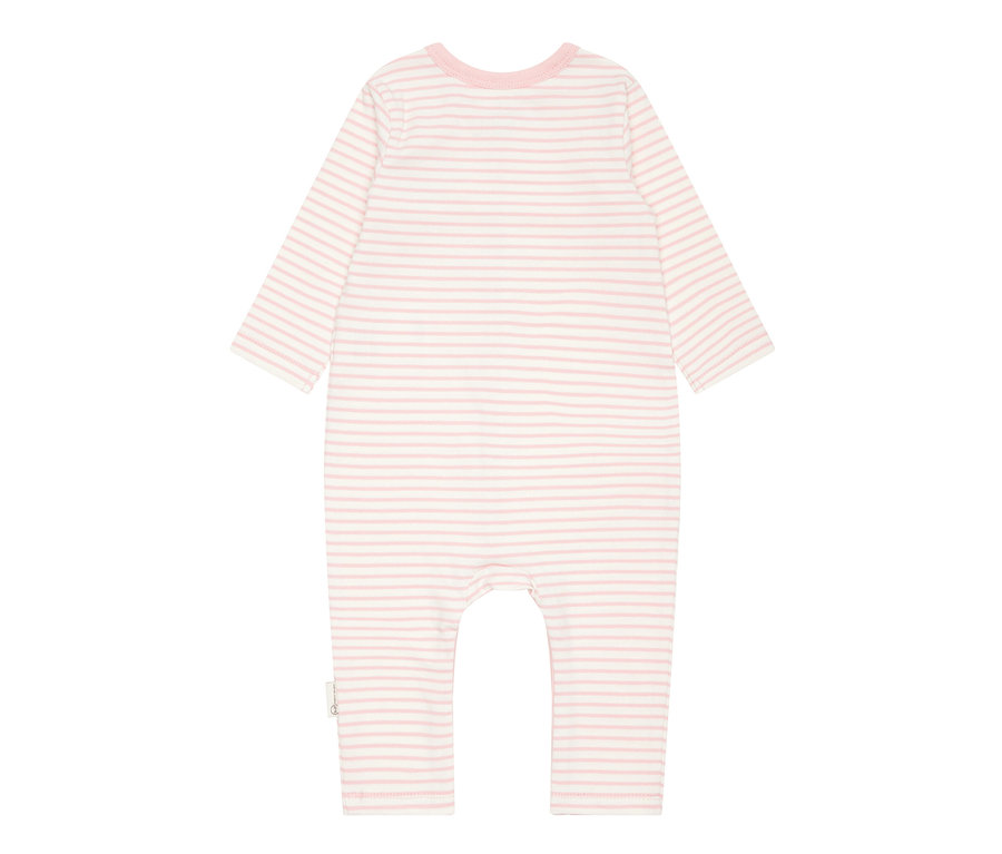 Rosa-weiß gestreifter Baby-Strampler mit Knopfleiste von Steiff.