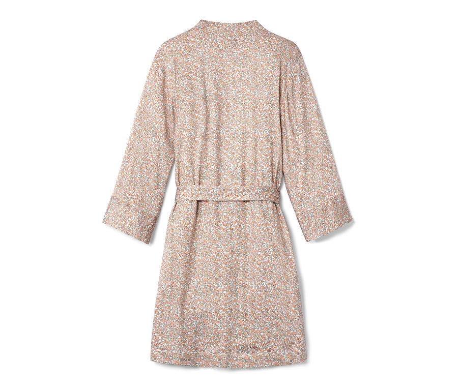 Rückansicht eines Kimono-Morgenmantels mit Blumenmuster.