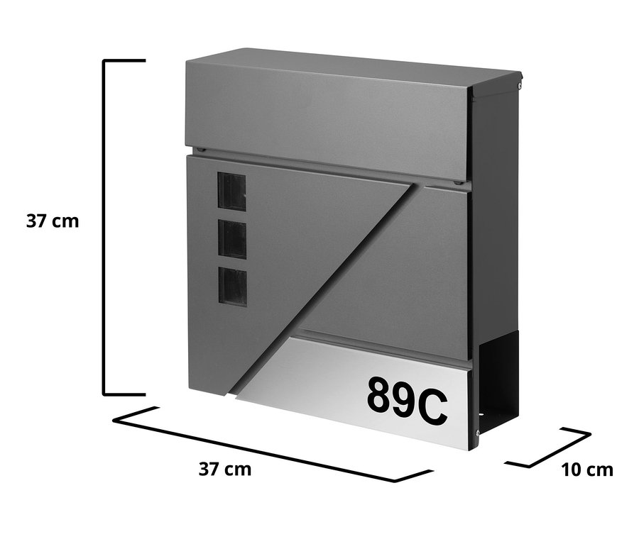 AMARE Briefkasten mit Zeitungsfach, anthrazit-edelstahlfarben.