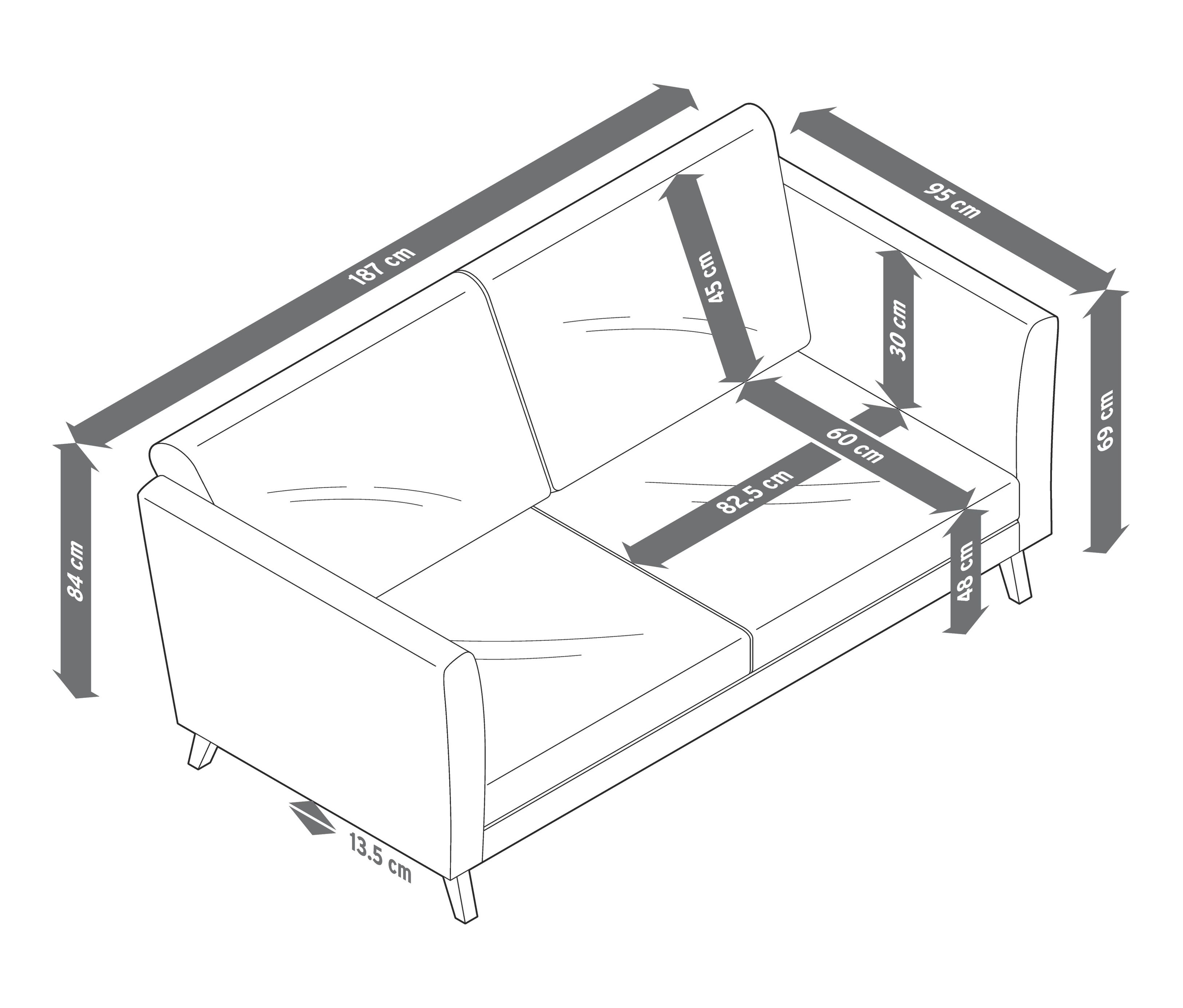 Thumbnail - Tchibo - 3-Sitzer-Sofa - 187x95x84cm - schwarz - Polyester / Metall