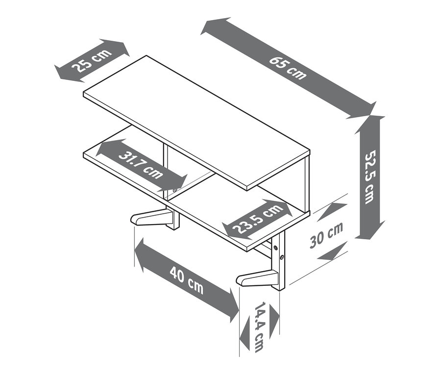 Abbildung der Abmessungen eines Wandregals.