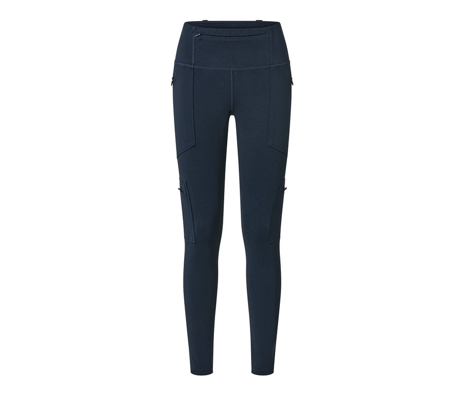 Marineblaue Outdoor-Tight mit Reißverschlusstaschen.