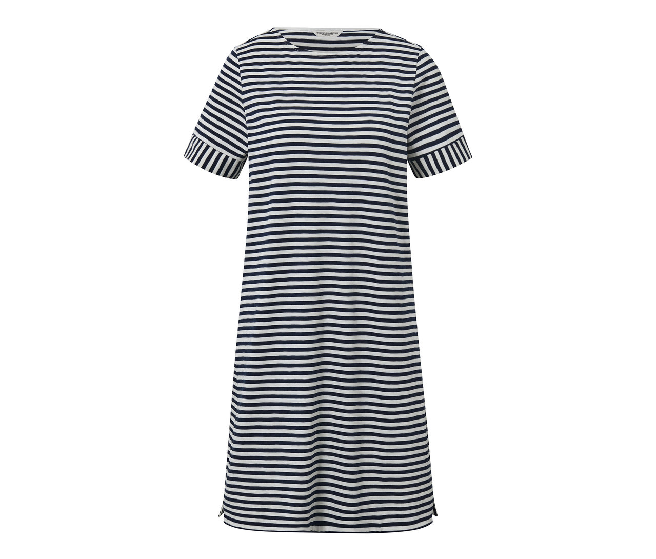 Gestreiftes Jerseykleid mit kurzen Ärmeln.