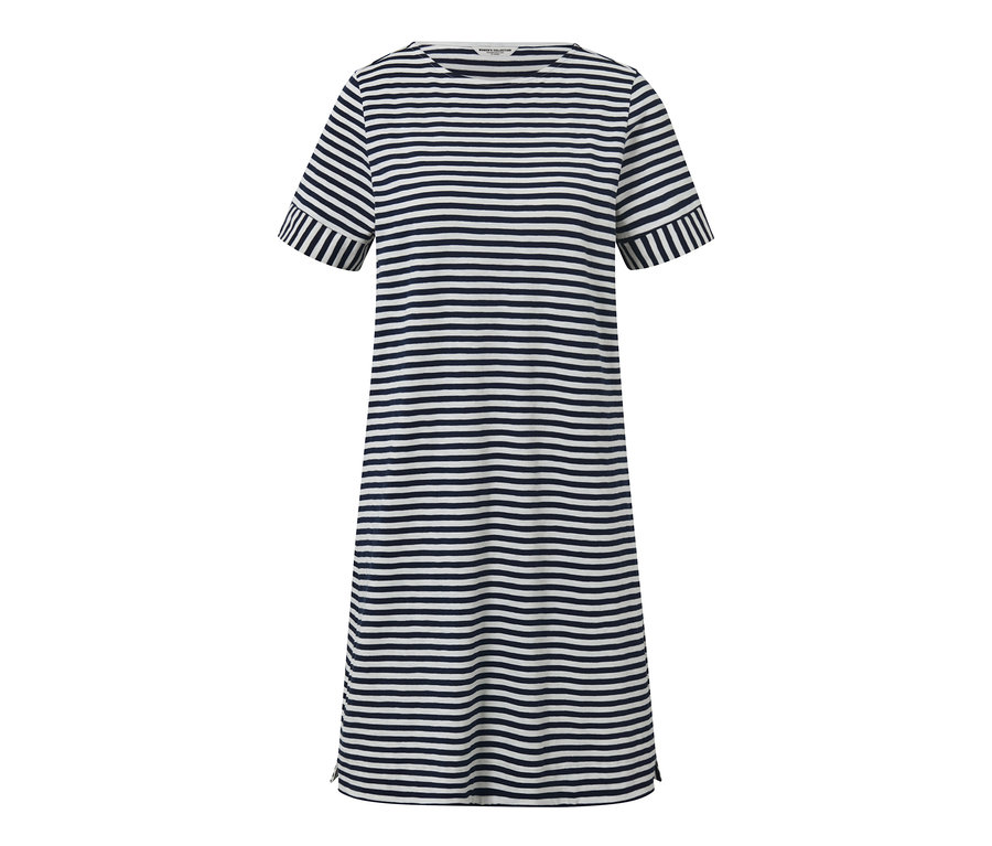 Gestreiftes Jerseykleid mit kurzen Ärmeln.
