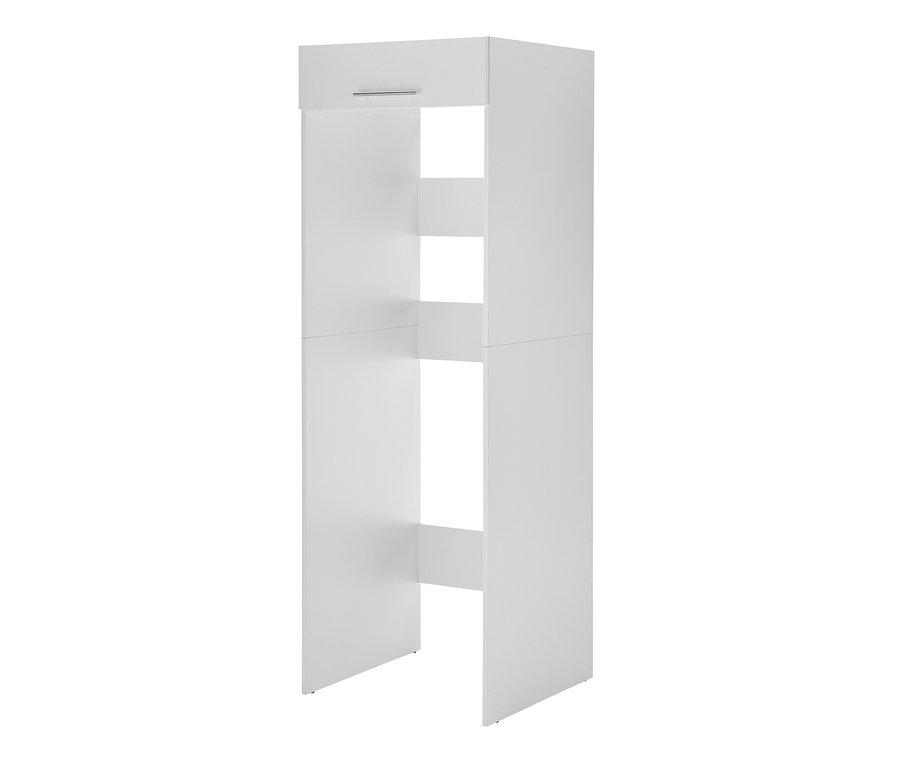 Weißer Respekta Waschmaschinenschrank mit Regalen.