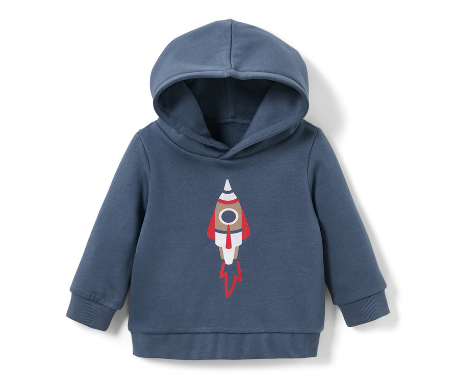 Blaues Kinder-Sweatshirt mit Kapuze und Raketen-Print.