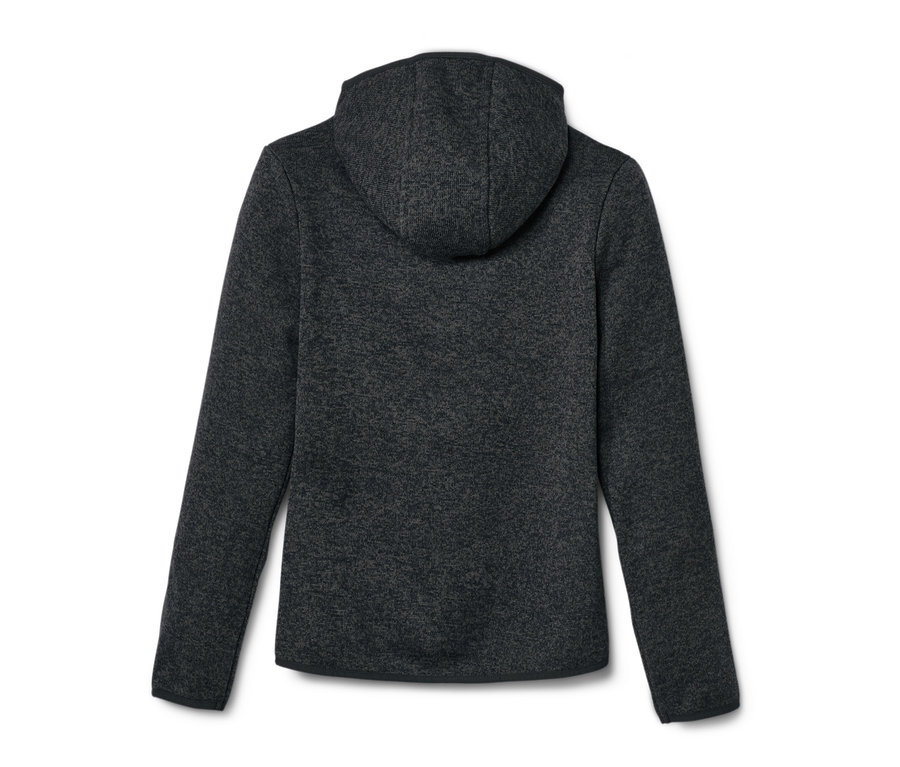 Detailansicht der Kinder-Strickfleecejacke von hinten.