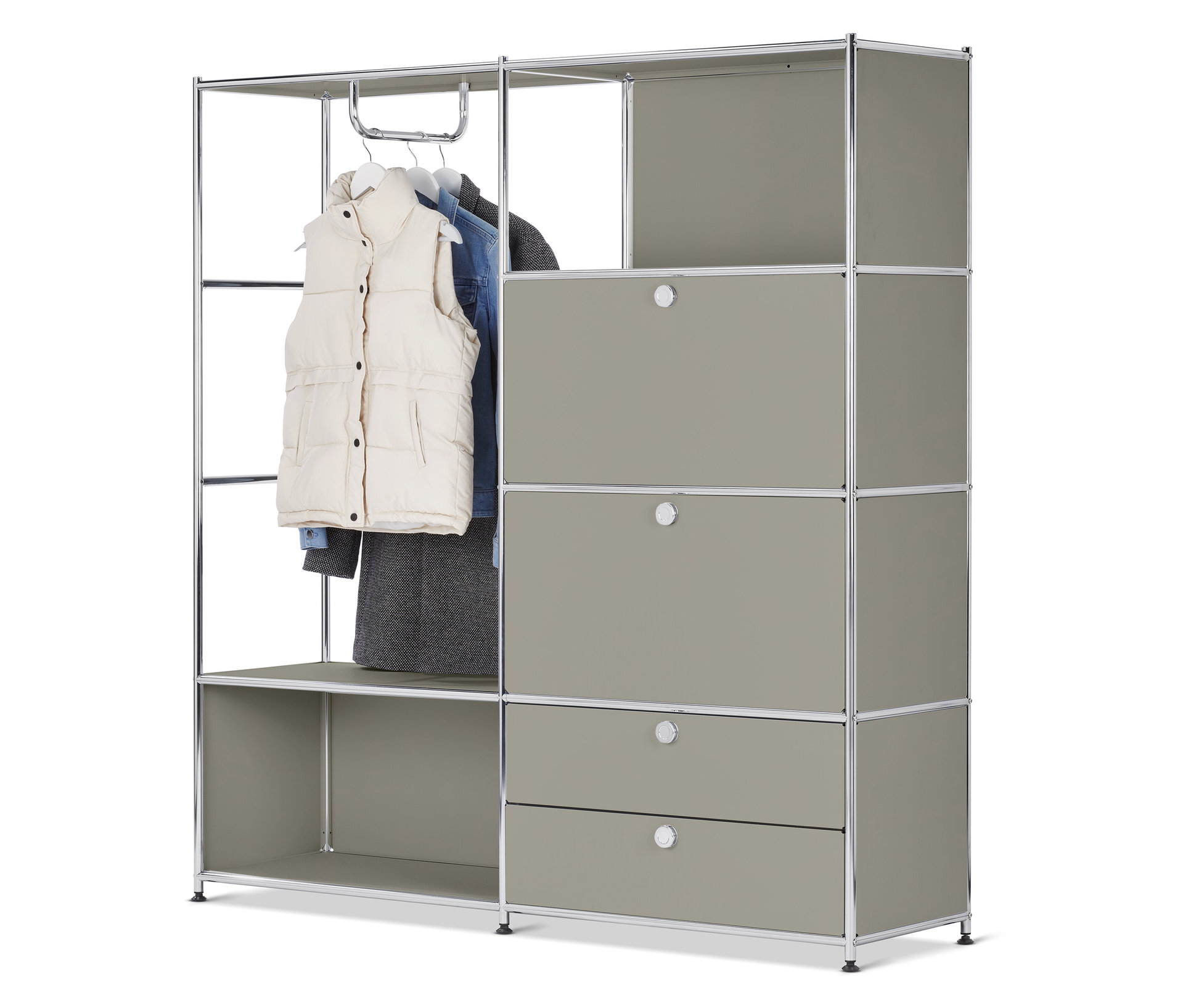 Tchibo - Garderobe Metall »Cn3« mit 2 Klappenfächern und 2 Schubladen - 152x40x158,5cm - hellgrau -