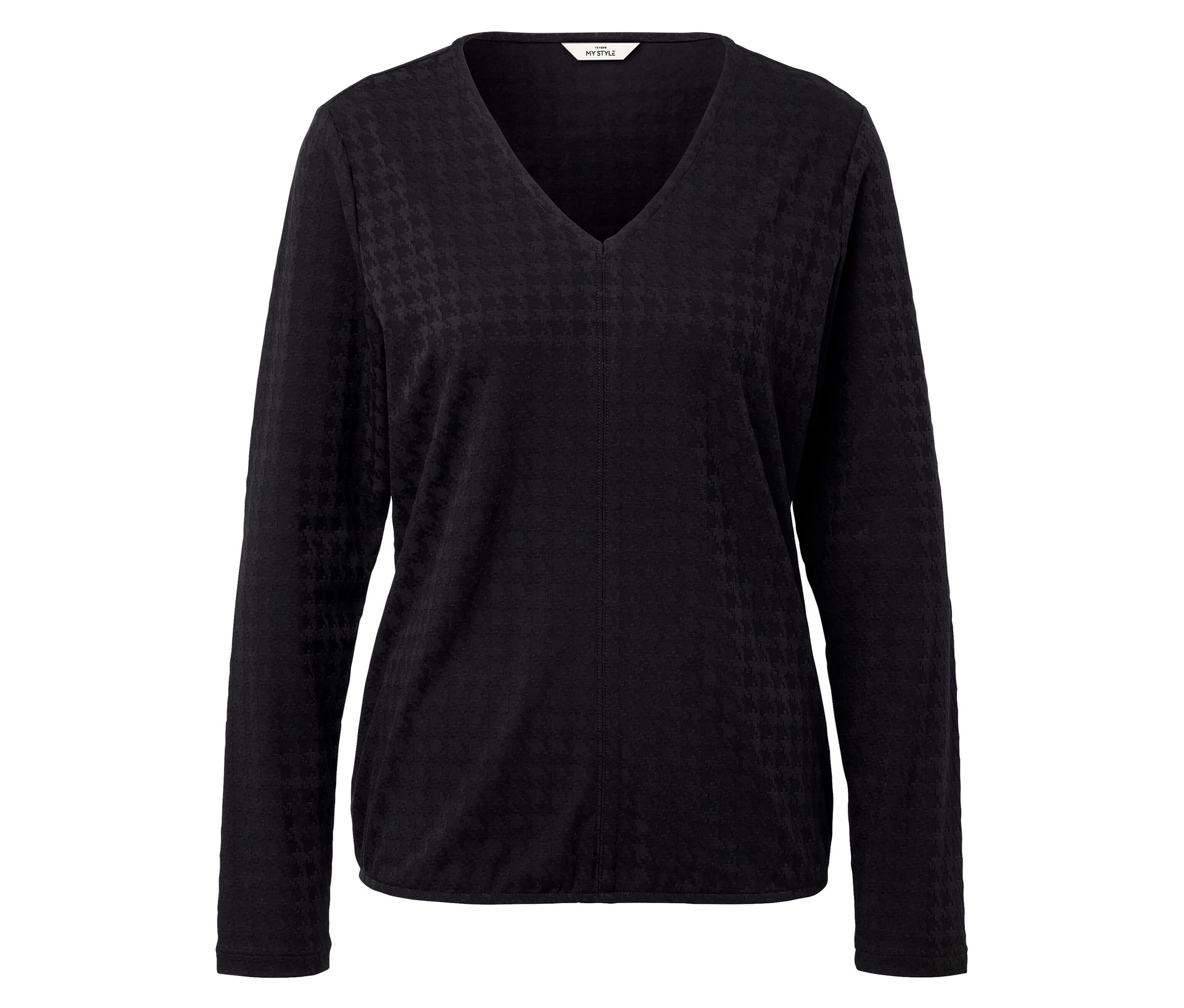 Strukturiertes Langarmshirt - Damen - Gr. L - schwarz - schwarz