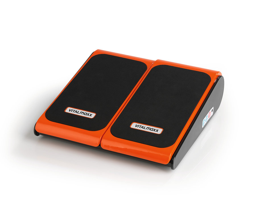VITALmaxx-Vibrationsgerät, 24 V mit schwarzen Vibrationsplatten und orangefarbenem Rand.