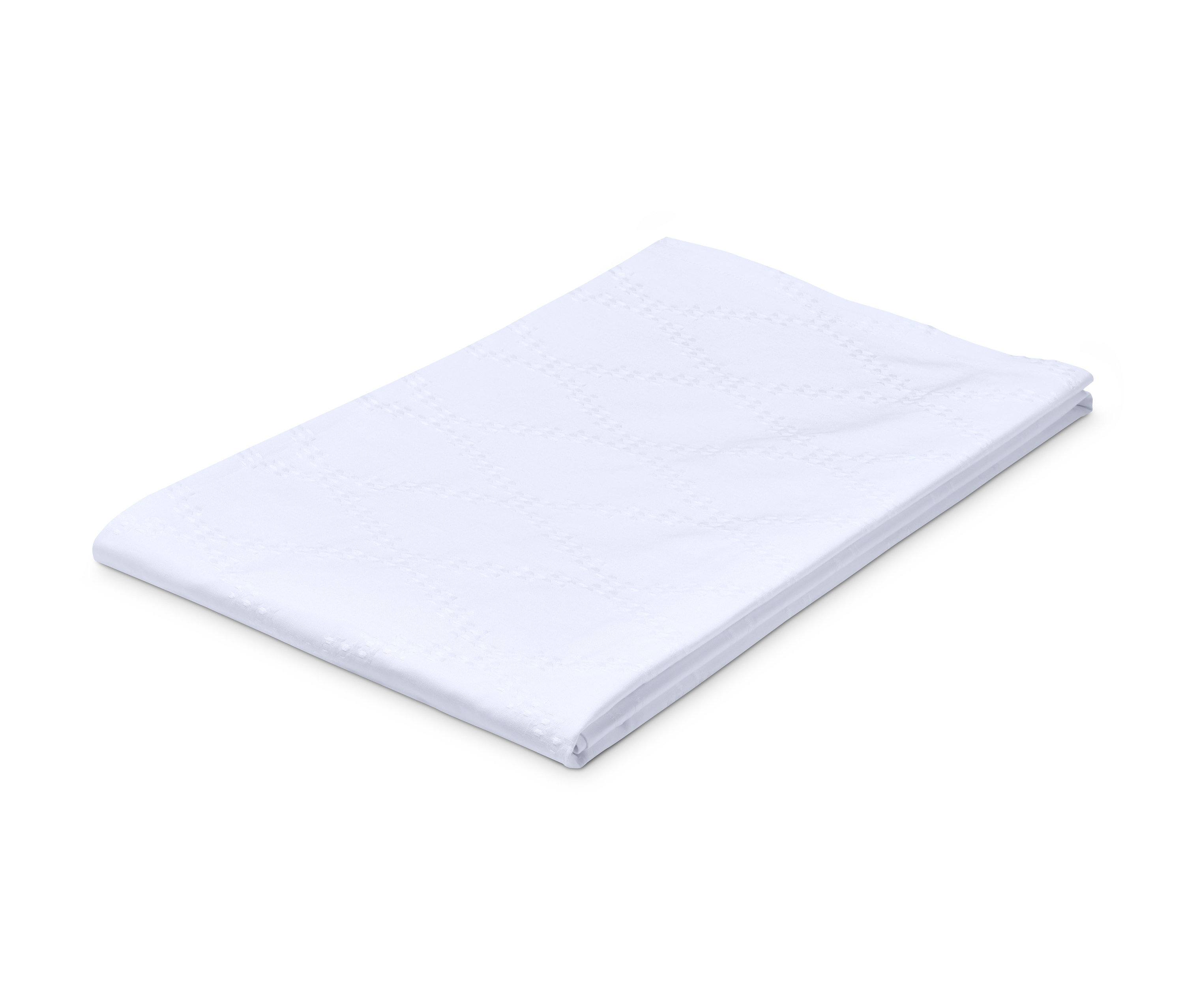 Gefaltete, geprägte Tischdecke in Weiß.