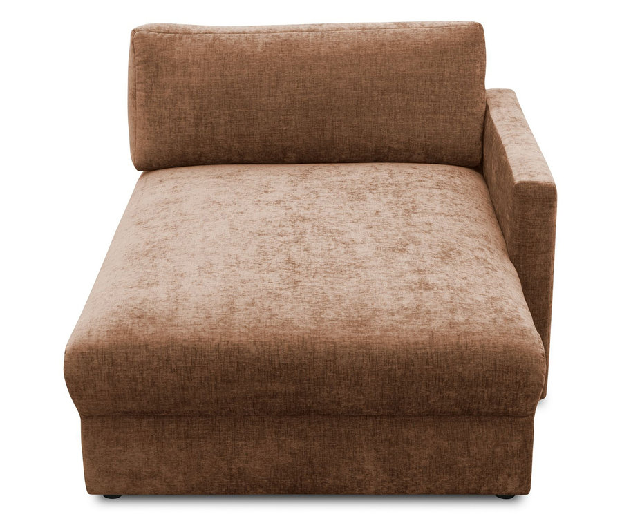 Nahaufnahme des DOMO Longchair, rechtsbündig, rost/hellbraun.