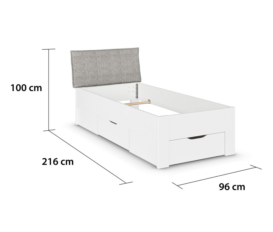 Weißes rauch Bett »Aditio Beds«, 90 cm breit, mit Polsterkopfteil.