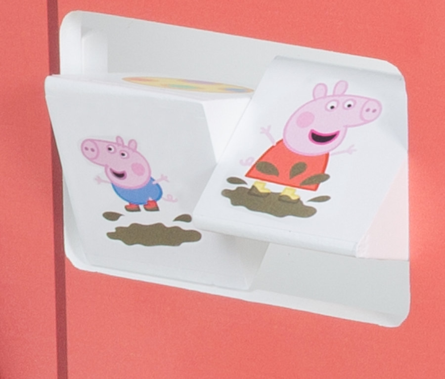 Detailansicht des roba Bully-Schiebebus »Peppa Pig« mit Peppa Pig Abbildungen.
