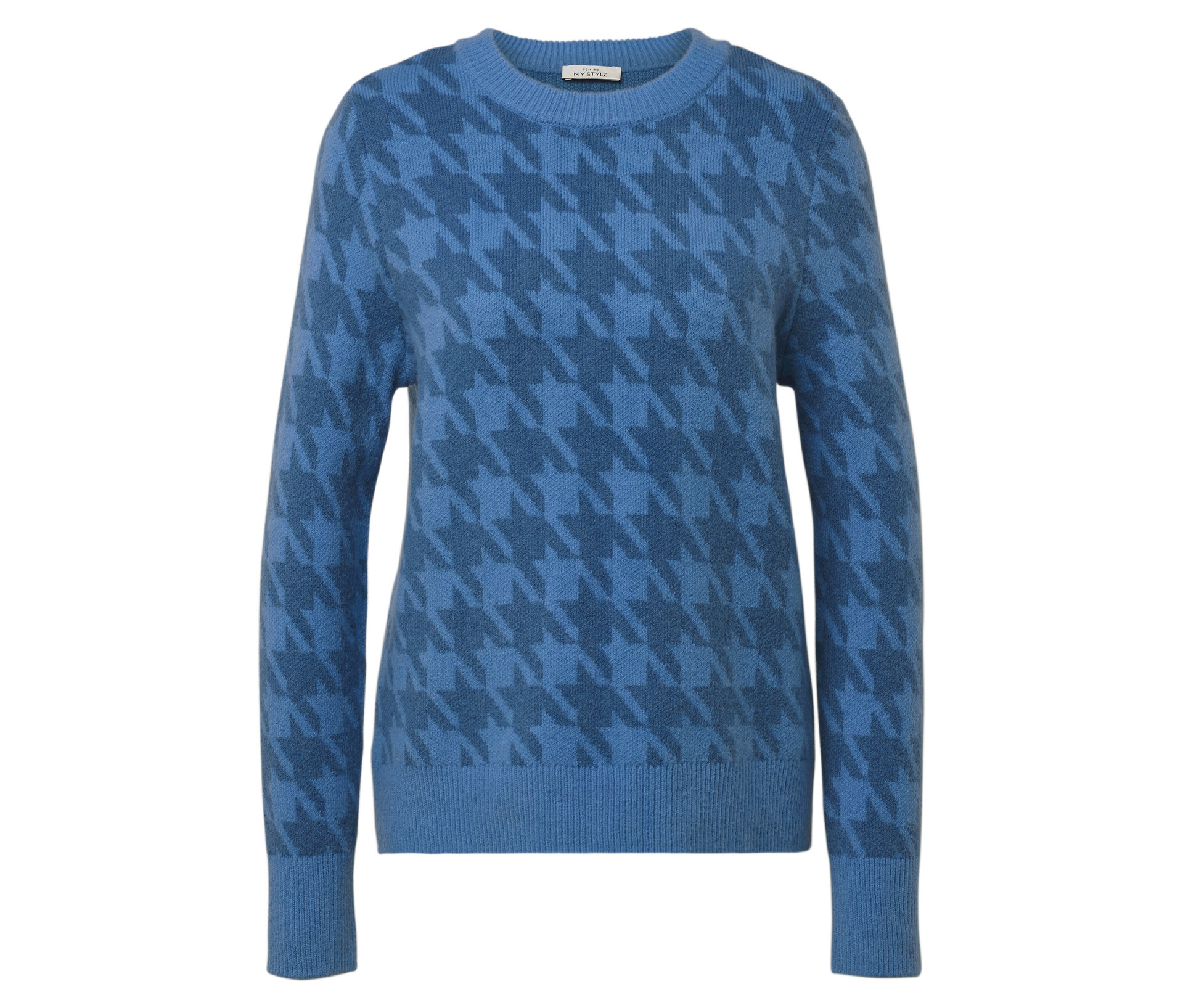 Strickpullover mit Hahnentritt-Jacquard - Damen - Gr. L - blau/jacquard - blau