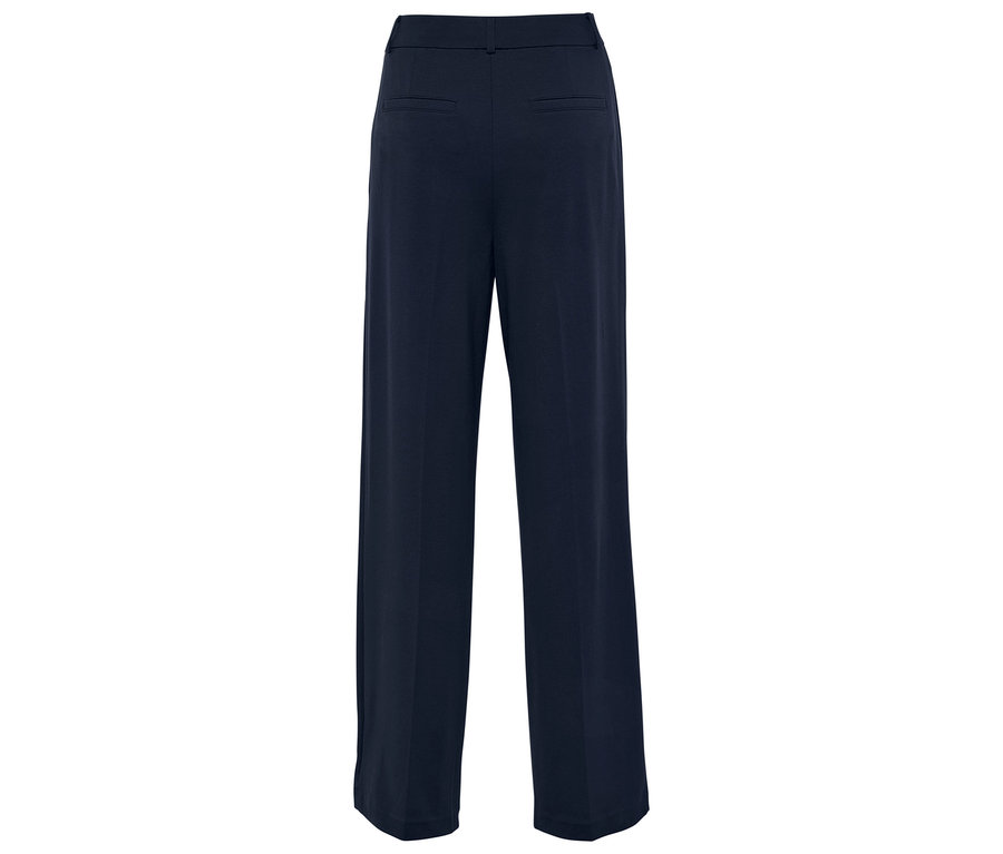 Rückansicht einer dunkelblauen, weiten Hose.