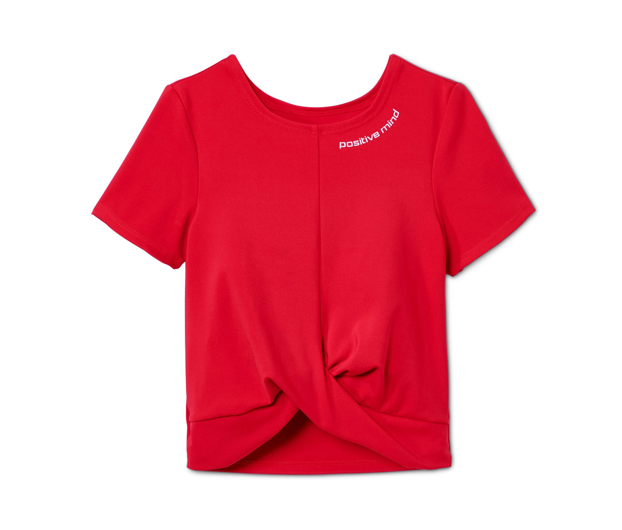 Rotes Mädchen Cropped-Funktionsshirt mit recyceltem Material.