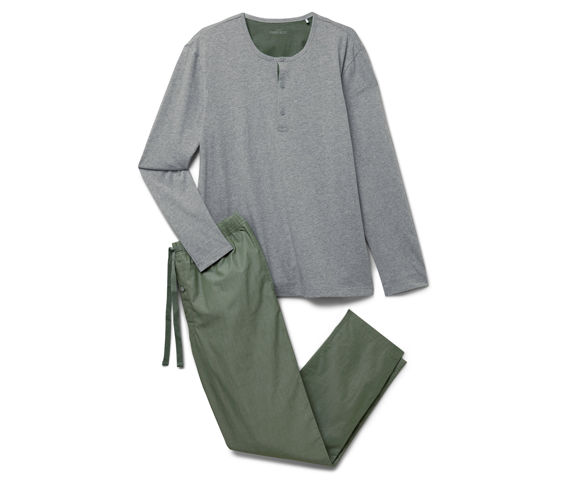 Pyjama-Set mit gewebter Hose - Herren - Gr. L - grau - grau