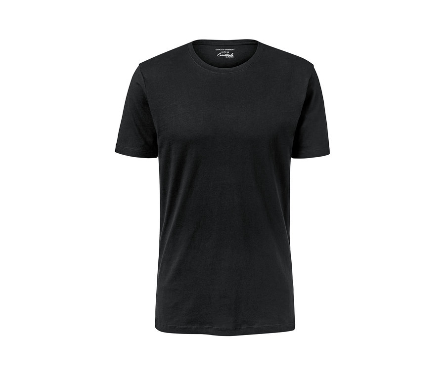 Schwarzes T-Shirt mit Rundhalsausschnitt.