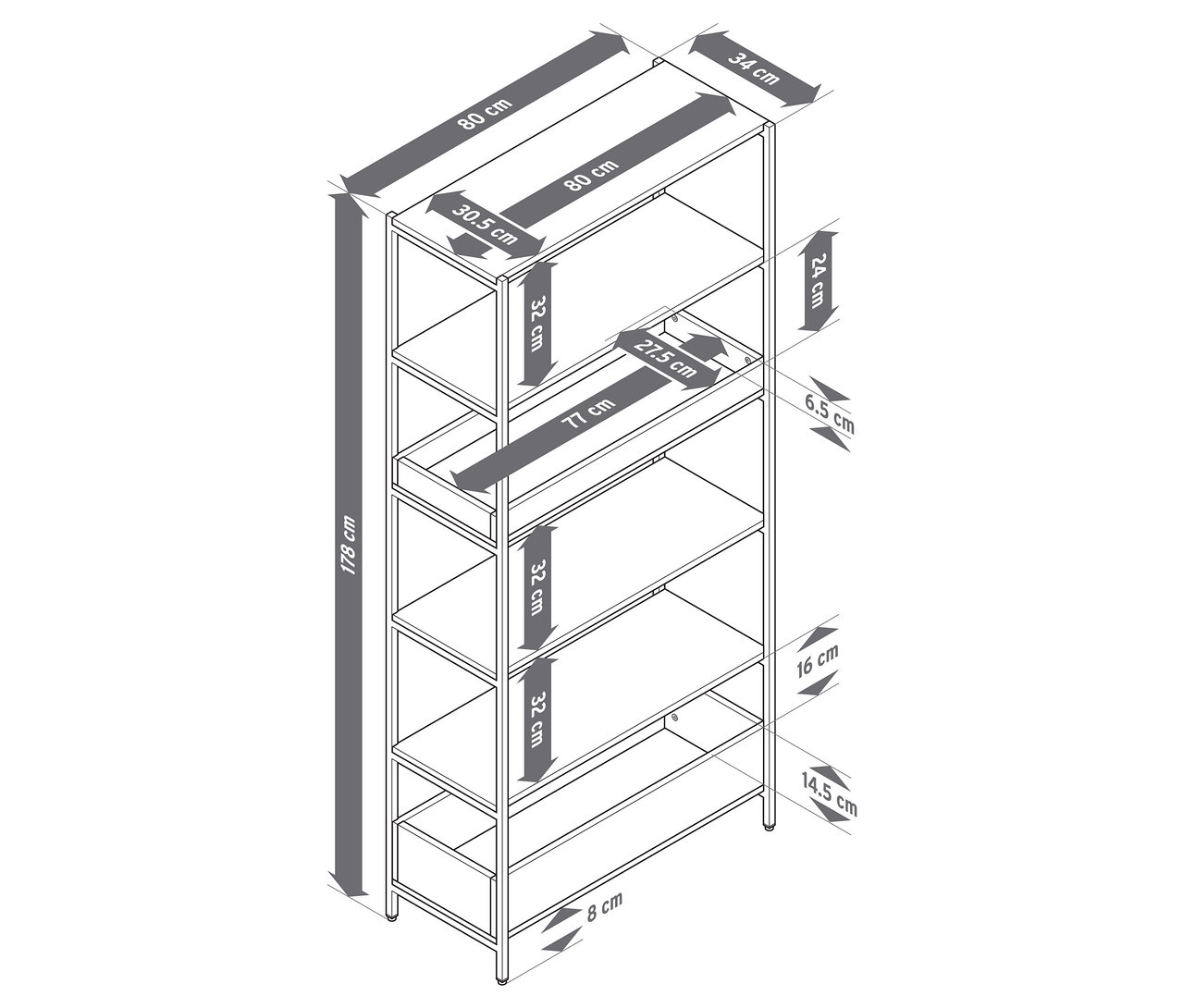 Abbildung der Abmessungen des Regals »KLAAR«.
