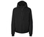 Schwarze Kapuzenjacke mit Reißverschluss.