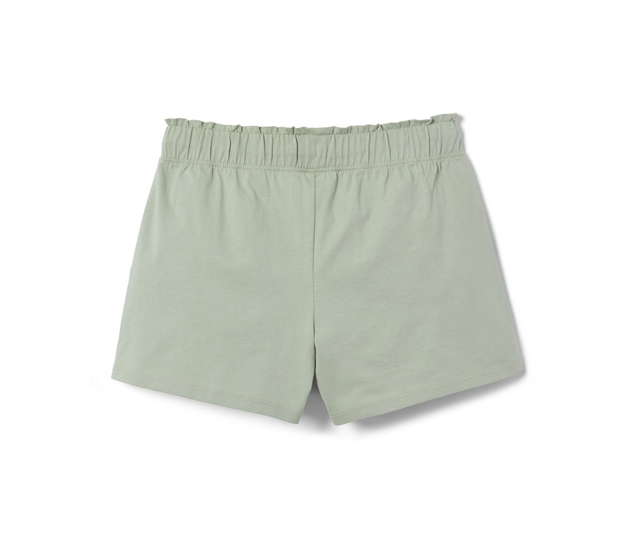 Ein Paar grüne Shorts mit Gummibund.