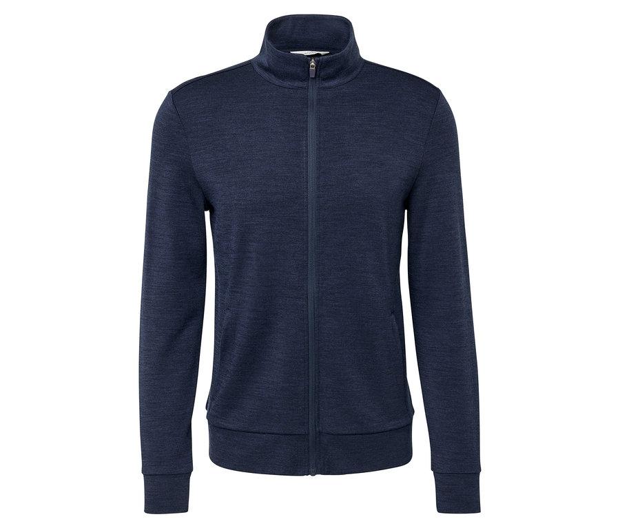 Marineblaue Funktionsjacke mit RWS-zertifizierter Wolle mit Reißverschluss.