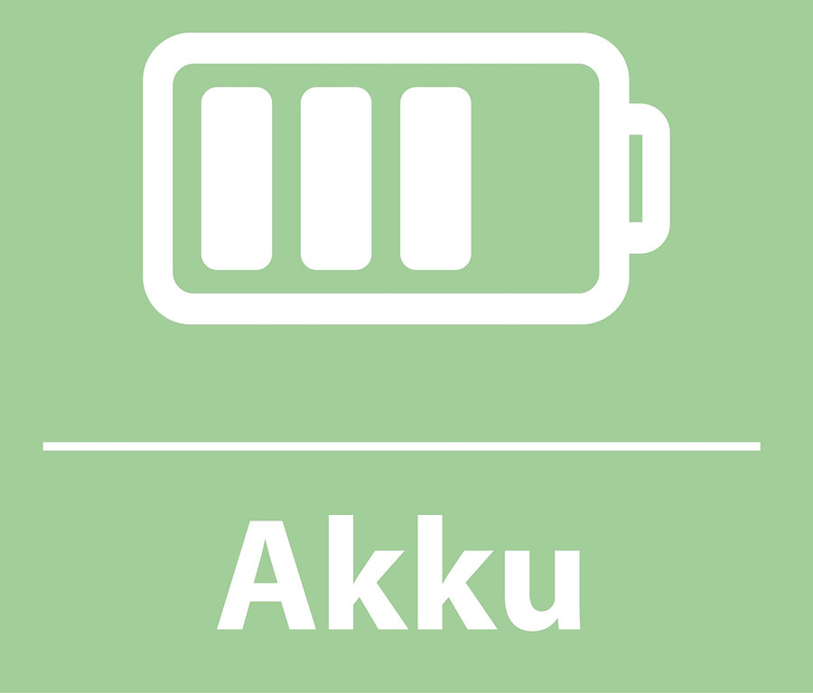 Weißes Akku-Symbol mit drei Balken auf grünem Hintergrund.