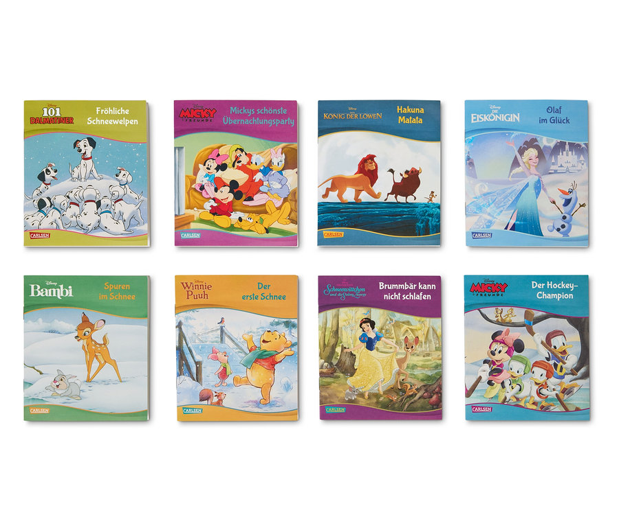 Buchcover für Kinderbücher mit Disney-Figuren.