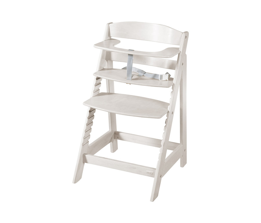 Weißer roba Kinderhochstuhl »Sit Up Flex« mit Gurten.