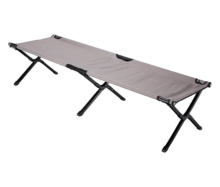 Grand Canyon Campingliege »Topaz«, 190 cm, mit grauem Bezug und schwarzem Gestell steht auf einem weißen Untergrund.