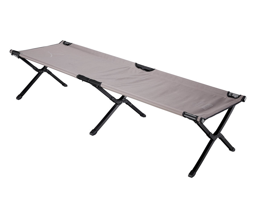 Grand Canyon Campingliege »Topaz«, 190 cm, mit grauem Bezug und schwarzem Gestell steht auf einem weißen Untergrund.