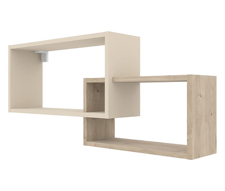 Das Roba Wandregal »Louisa« in Beige und Holzoptik ist an einer weißen Wand montiert.