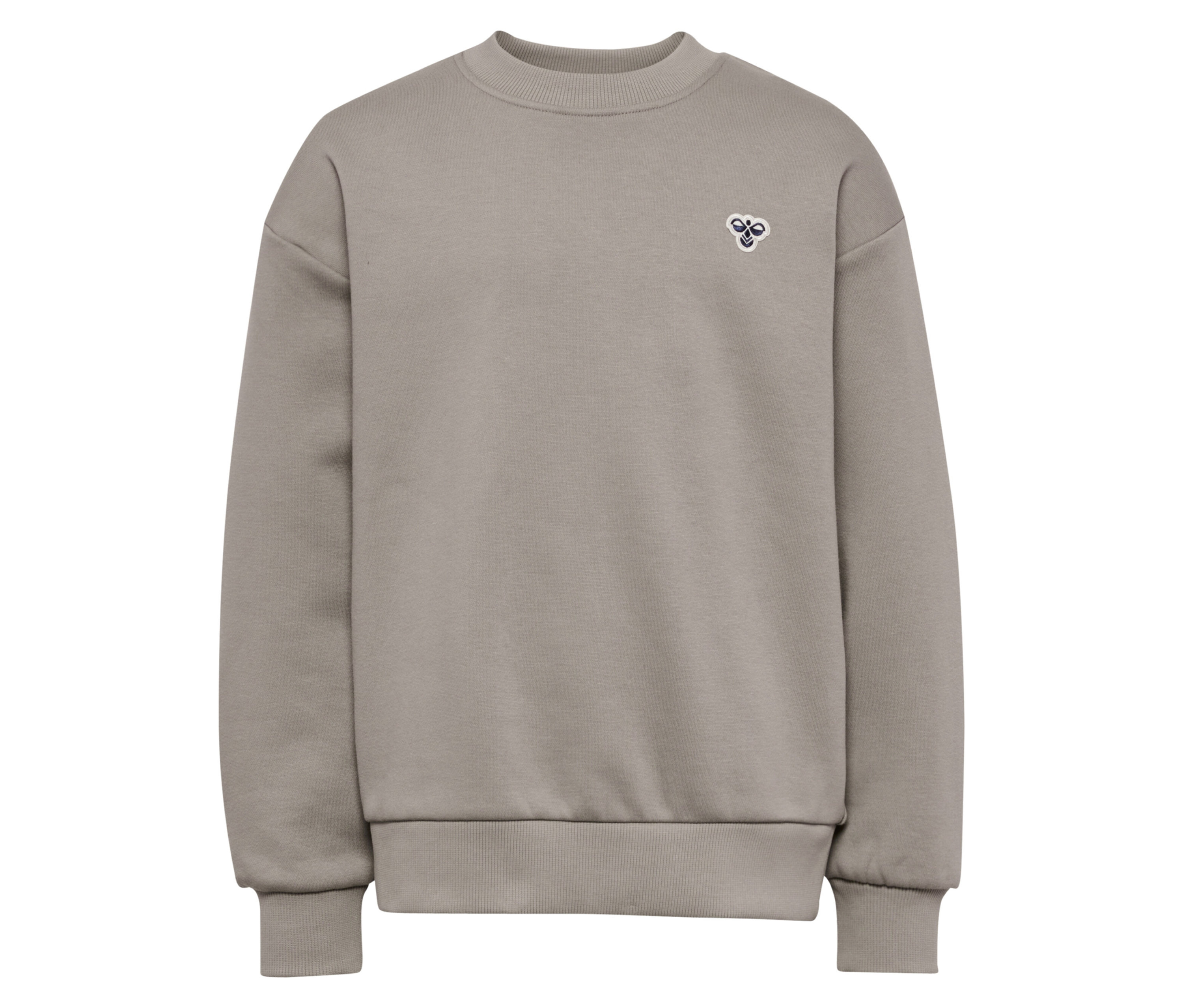 Brauner hummel® Sweater HMLJR Loose Crew Neck Bee mit kleinem Logo auf der Brust.