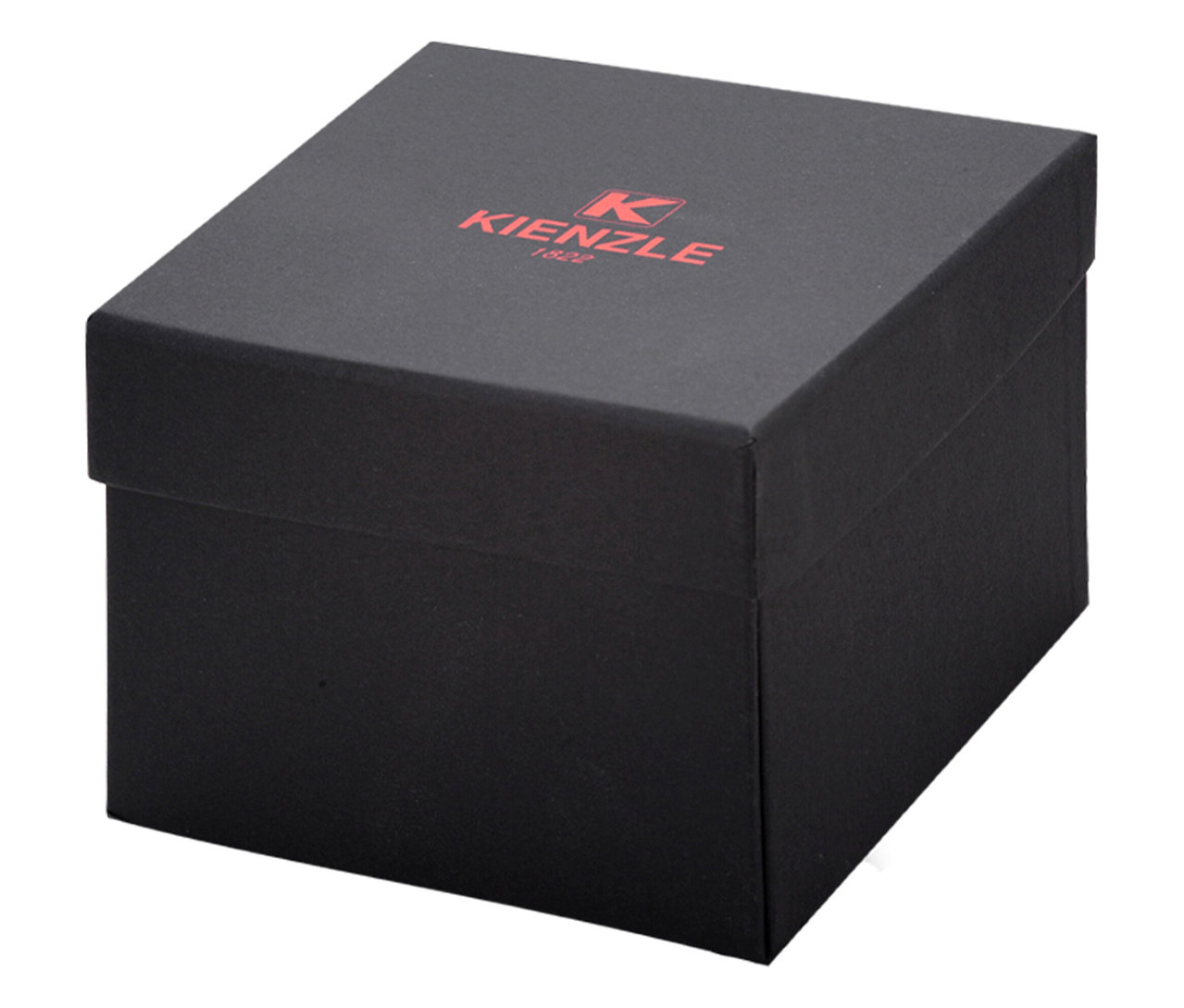 Eine schwarze, quadratische Kienzle-Box mit rotem Logo steht auf einem weißen Hintergrund.