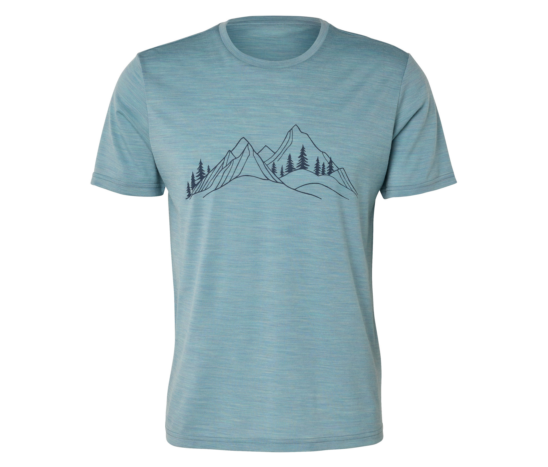 T-Shirt mit Merinowolle - Herren - Gr. XL - türkis/print - türkis