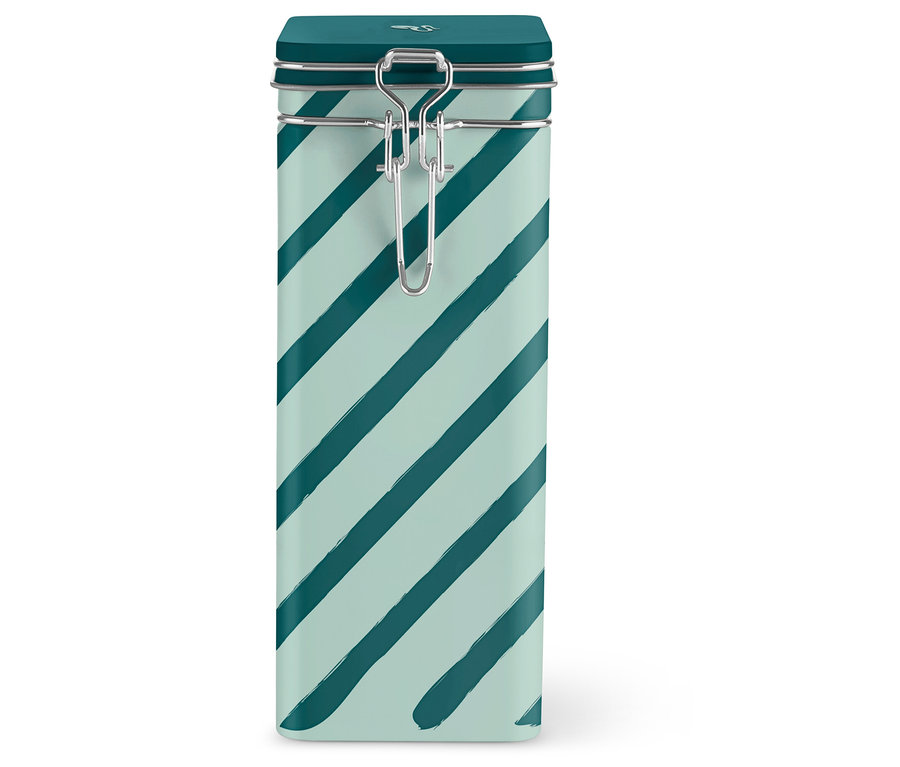 Eine gestreifte Kaffeedose.