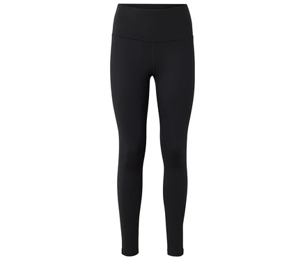 Schwarze Leggings mit hohem Bund liegen vor einem weißen Hintergrund.