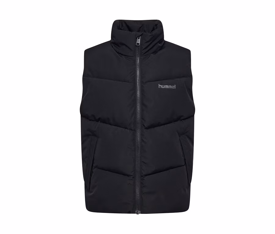 Schwarze hummel® »HMLJR Puffer Vest« Steppweste mit Stehkragen und Reißverschluss.