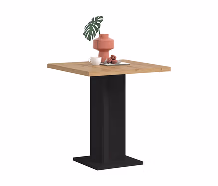 Kleiner, schwarzer xonox Esstisch »Victor« mit heller Holzplatte, darauf eine rosa Vase mit grünem Blatt, eine weiße Tasse und rote Macarons.