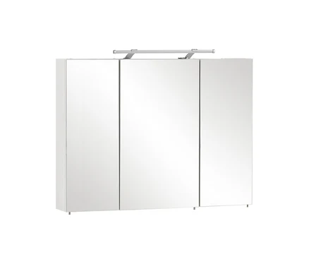 Weißer Spiegelschrank »Dorina« mit drei Spiegeltüren und einer horizontalen Leuchte oben, 100 cm breit.