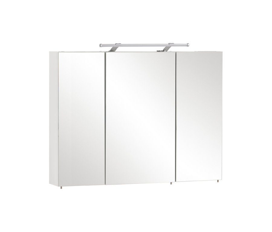 Weißer Spiegelschrank »Dorina« mit drei Spiegeltüren und einer horizontalen Leuchte oben, 100 cm breit.
