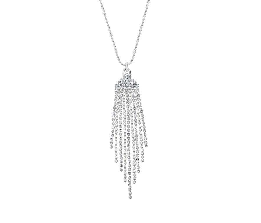Silberfarbene Kette Sparkle Fringes mit einem Anhänger in Form einer Franse aus kleinen Steinen.